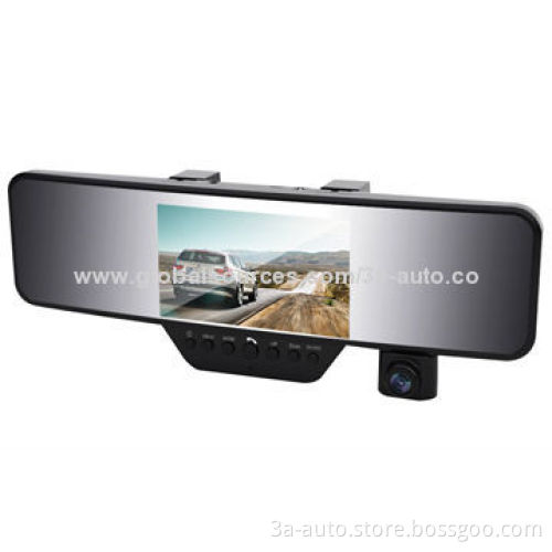 Mirror-shaped car camcorder with 3.5in LCD display dual lens rotary